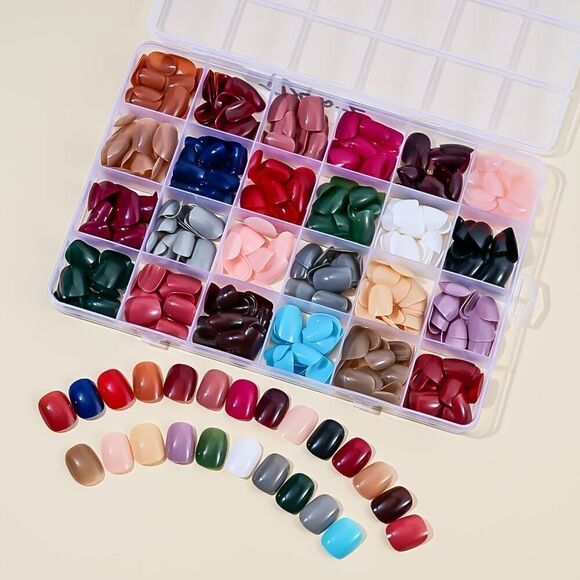 576pcs Pure Color Press-On Nails Set - Mixed Color System Short Square - Picture 2 of 9